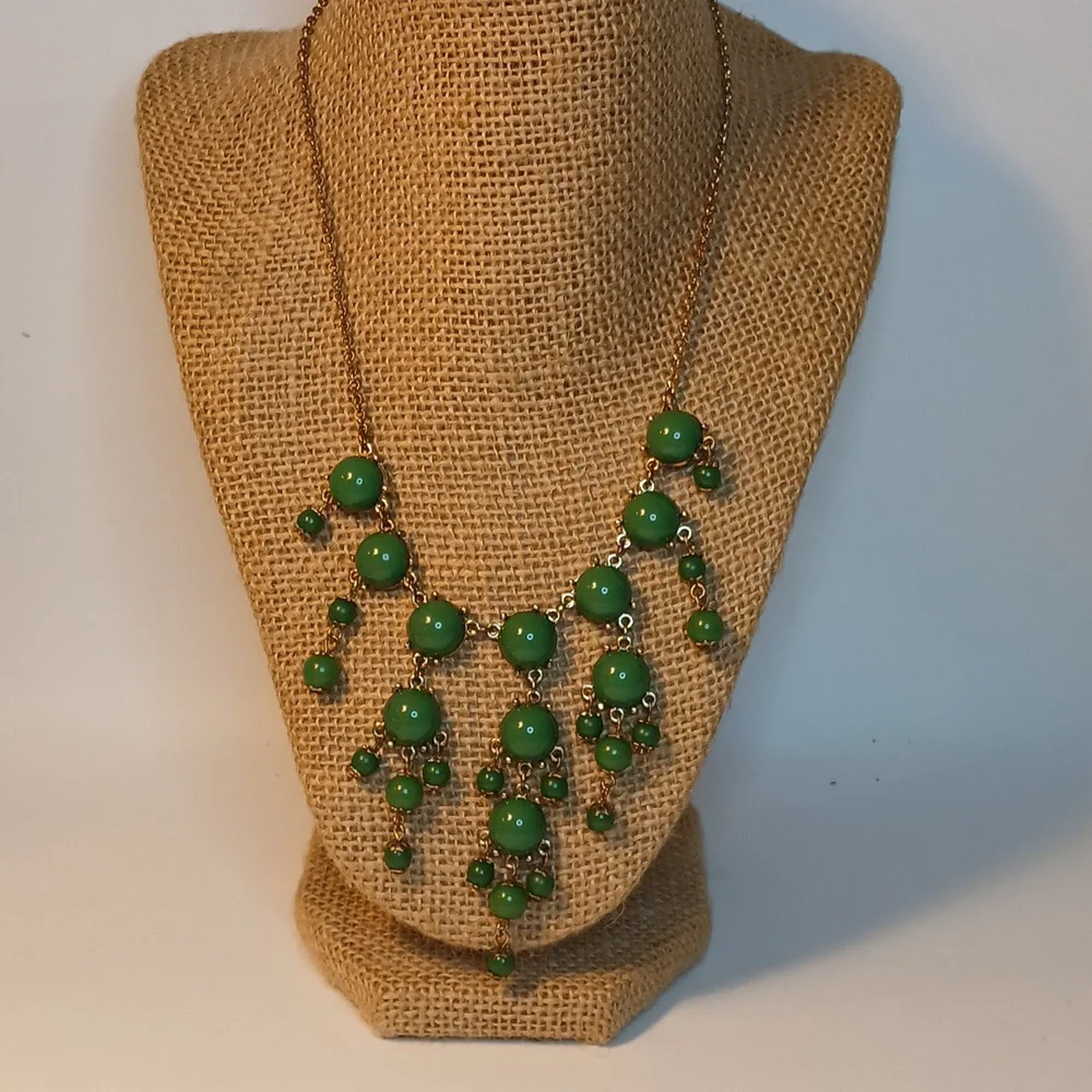 J. Crew Jade Green Bubble Statement Necklace with Gold Tone Chain - Picture 7 of 9